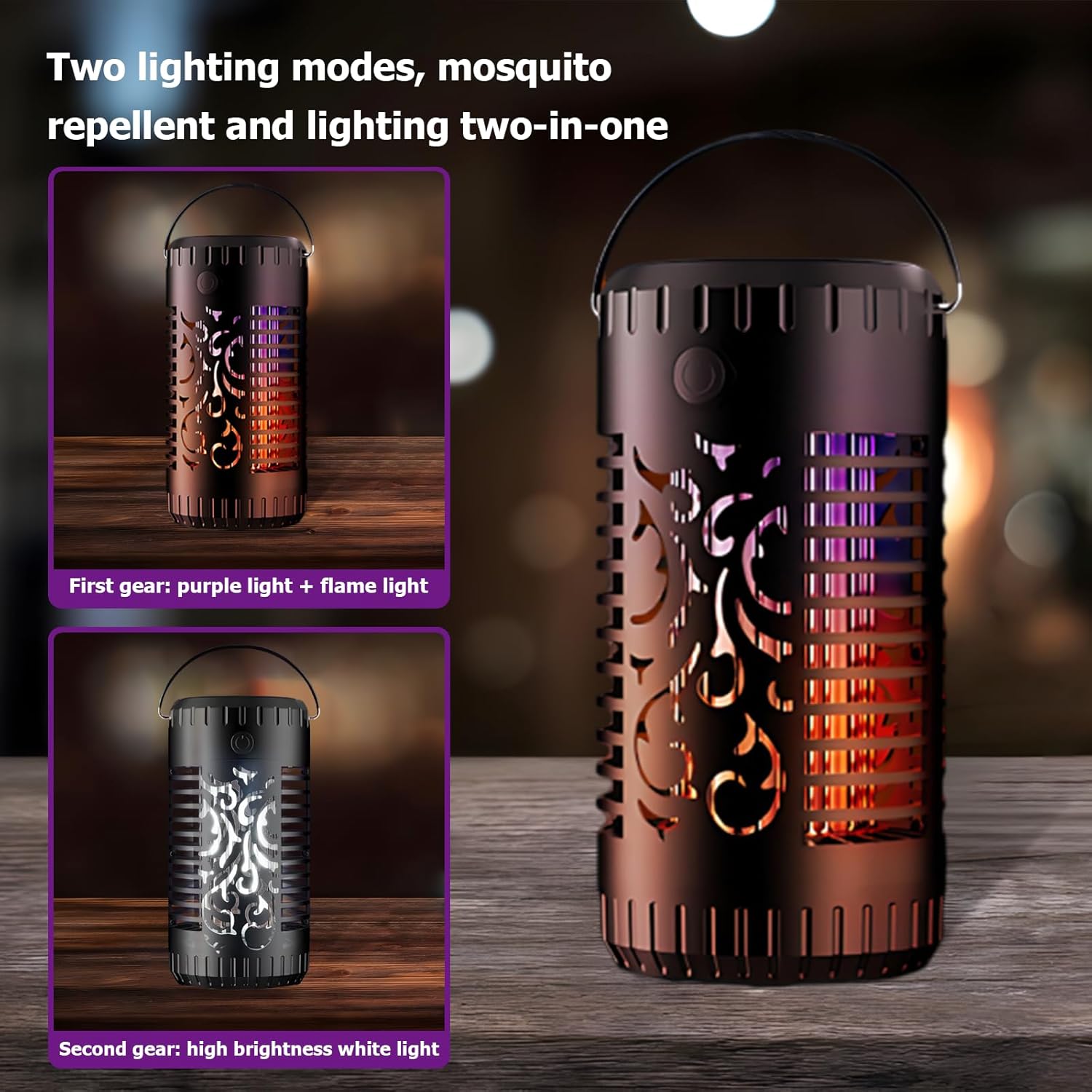 Picture of Mosquito Killer Lamp - solar mosquito killer, 2 in 1 Killer with Ultraviolet Lamp,ith Flame Atmosphere, 395nm UV mosquito killer, IP65 waterproof flame lampfor Table, Garden, Patio, Tree, Yard, Drive - Black