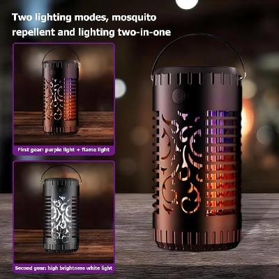 Picture of Mosquito Killer Lamp - solar mosquito killer, 2 in 1 Killer with Ultraviolet Lamp,ith Flame Atmosphere, 395nm UV mosquito killer, IP65 waterproof flame lampfor Table, Garden, Patio, Tree, Yard, Drive - Black