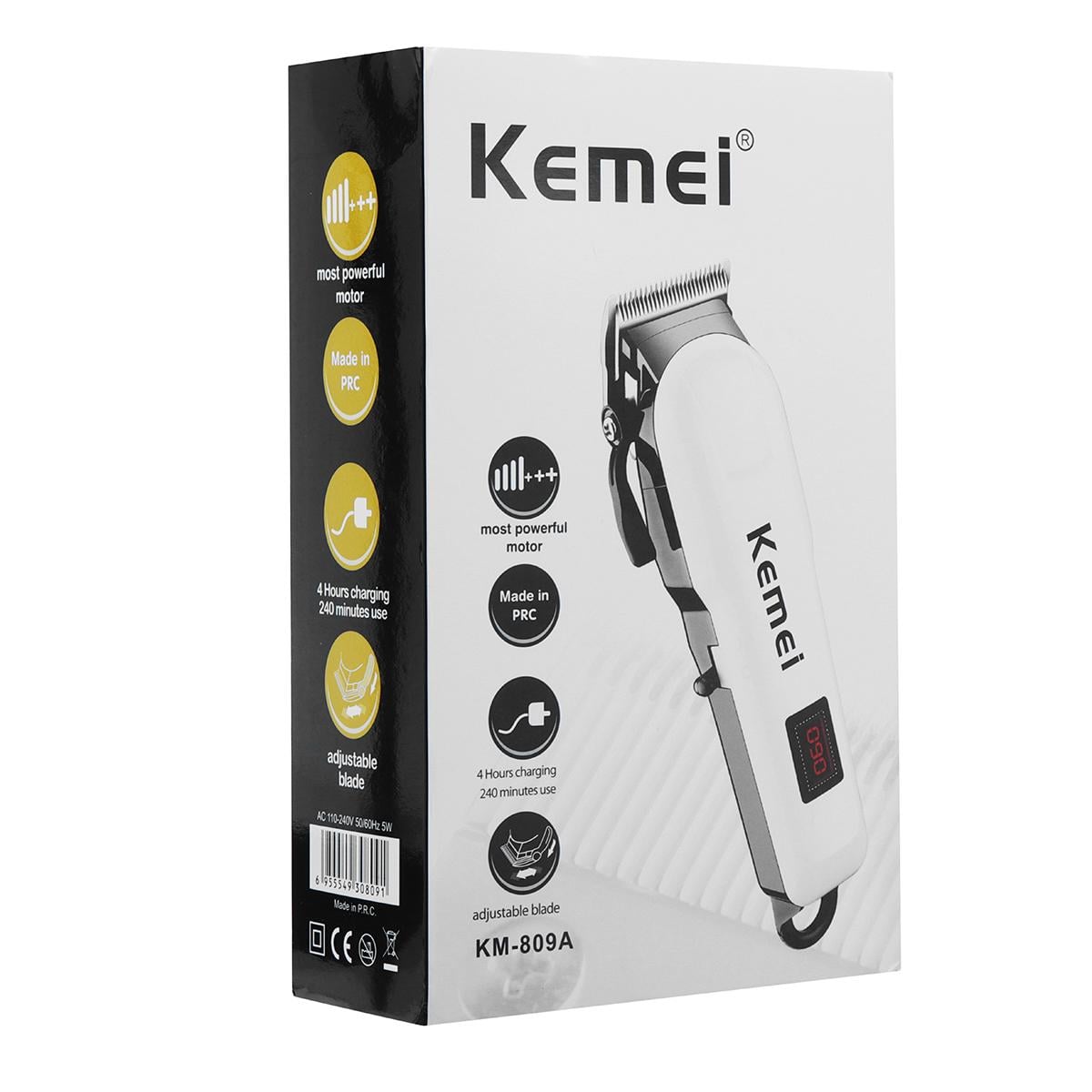 Picture of Kemei KM-809A Professional Hair Trimmer & Clipper for Men | LCD Digital Display | Cordless & Corded (AC/DC) | 240-Minute Runtime | Stainless Steel Blades