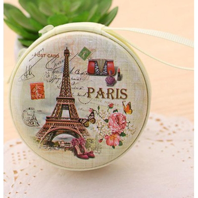 Picture of Portable Lovely Round Wallet Cartoon Eiffel Tower Earphone Key Holder Case Bag