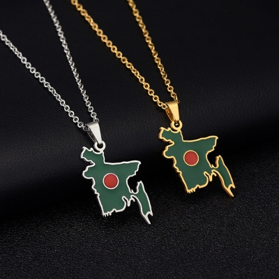 Picture of Trendy Jewelry 1 8K Gold Plated Necklace StainlessSteel South Asia People's Republic of BangladeshFlag Map Pendant Necklace
