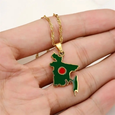Picture of Trendy Jewelry 1 8K Gold Plated Necklace StainlessSteel South Asia People's Republic of BangladeshFlag Map Pendant Necklace