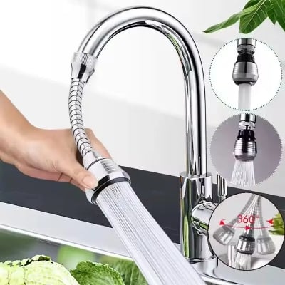Picture of Rotate Faucet Extender Kitchen Faucet Extension Tubes, Water Saving Faucet Aerator Nozzle Filter Adapter, Stainless Steel Sink Sprayer Attachment for Home Bathroom Kitchen