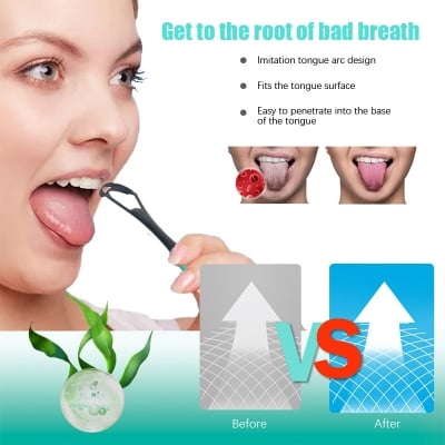 Picture of Double Layer Tongue Cleaner Tongue Scraper Reusable Stainless Steel Oral Mouth Brush Travel Case Gold Silver Non-slip Handle