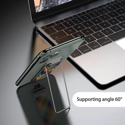 Picture of Metal Back Mounted Phone Holder with rainbow Strap and Breathable Design Foldable and Portable Ring Holder with Hanging Rope