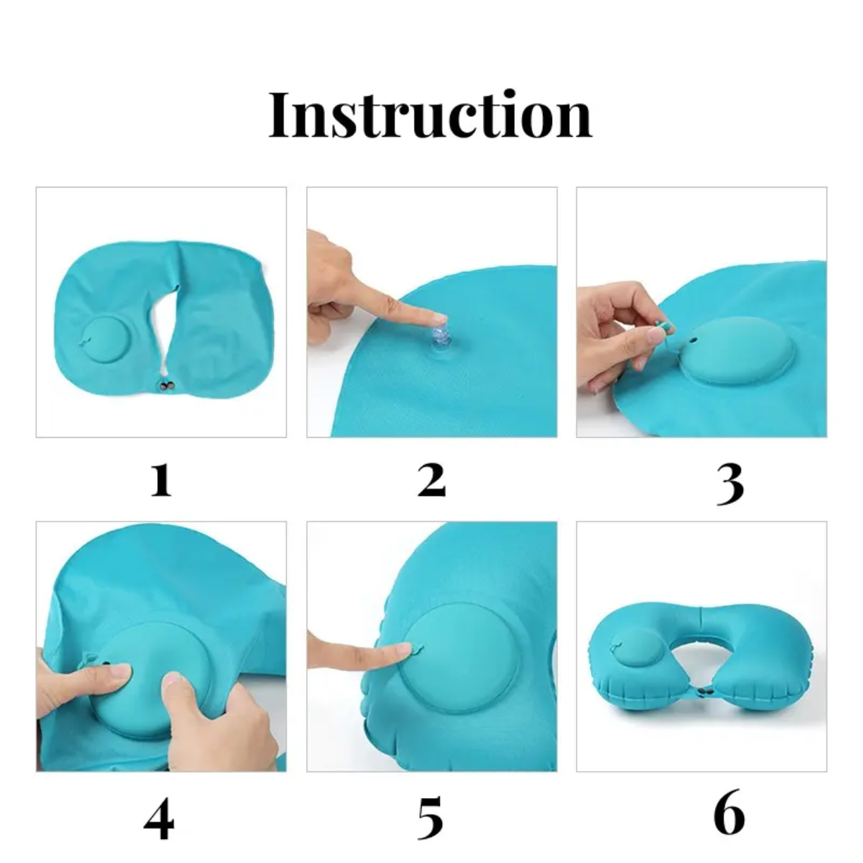 Picture of 04 Pcs/set Soft Auto Inflatable Travel Neck Pillow Folding U-Shaped headrest + Eye Masks + Ear buds + Pouch Bag Foldable Soft Travel Pillow Massage for Sleeping Airplane Car