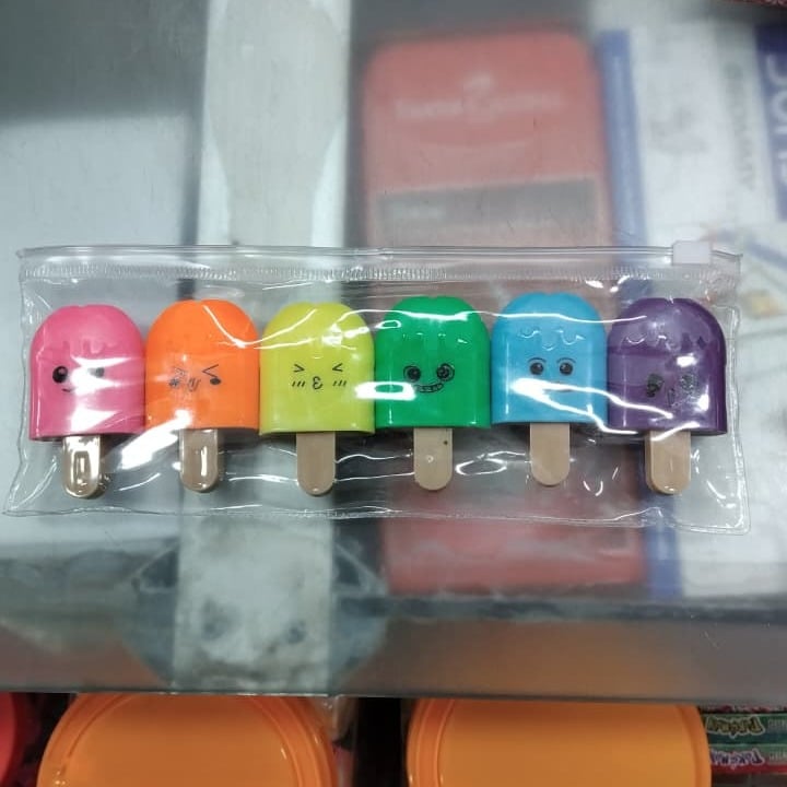 Picture of Ice Cream Popsicle Highlighters (Set of 6) - Cute Mini Marker Pens with Chisel Tip for School & Return Gifts