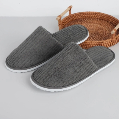 Picture of Home Slippers Grey Color coral velvet breathable and comfortable disposable hotel ...