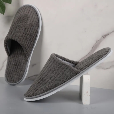 Picture of Home Slippers Grey Color coral velvet breathable and comfortable disposable hotel ...
