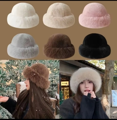 Picture of Autumn Winter Women's Plush Thickened Warm Bucket Hat Fashionable Versatile Beanie with Leopard Print Ear Protection
