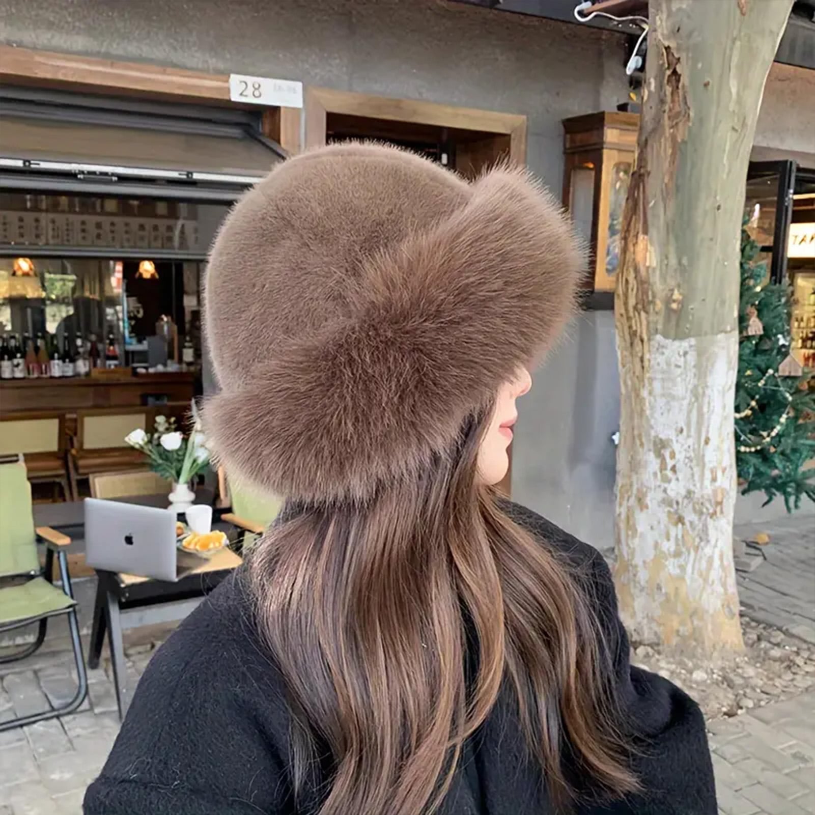 Picture of Autumn Winter Women's Plush Thickened Warm Bucket Hat Fashionable Versatile Beanie with Leopard Print Ear Protection