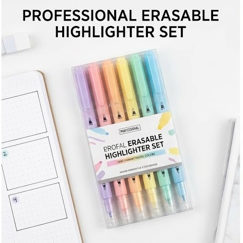 Picture of Erasable Highlighters (Model No. 957) - Set of 6 Pastel Dual-Tip Marker Pens - Correct Mistakes Easily