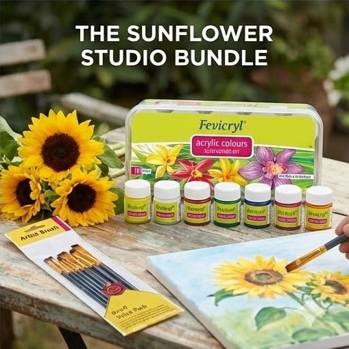 Picture of Premium Art Combo Package - Fevicryl Acrylic Paint Kit with 7pc Brush Set &  Palette Complete Painting Kit - Fevicryl Acrylic Colors & Accessories Combo