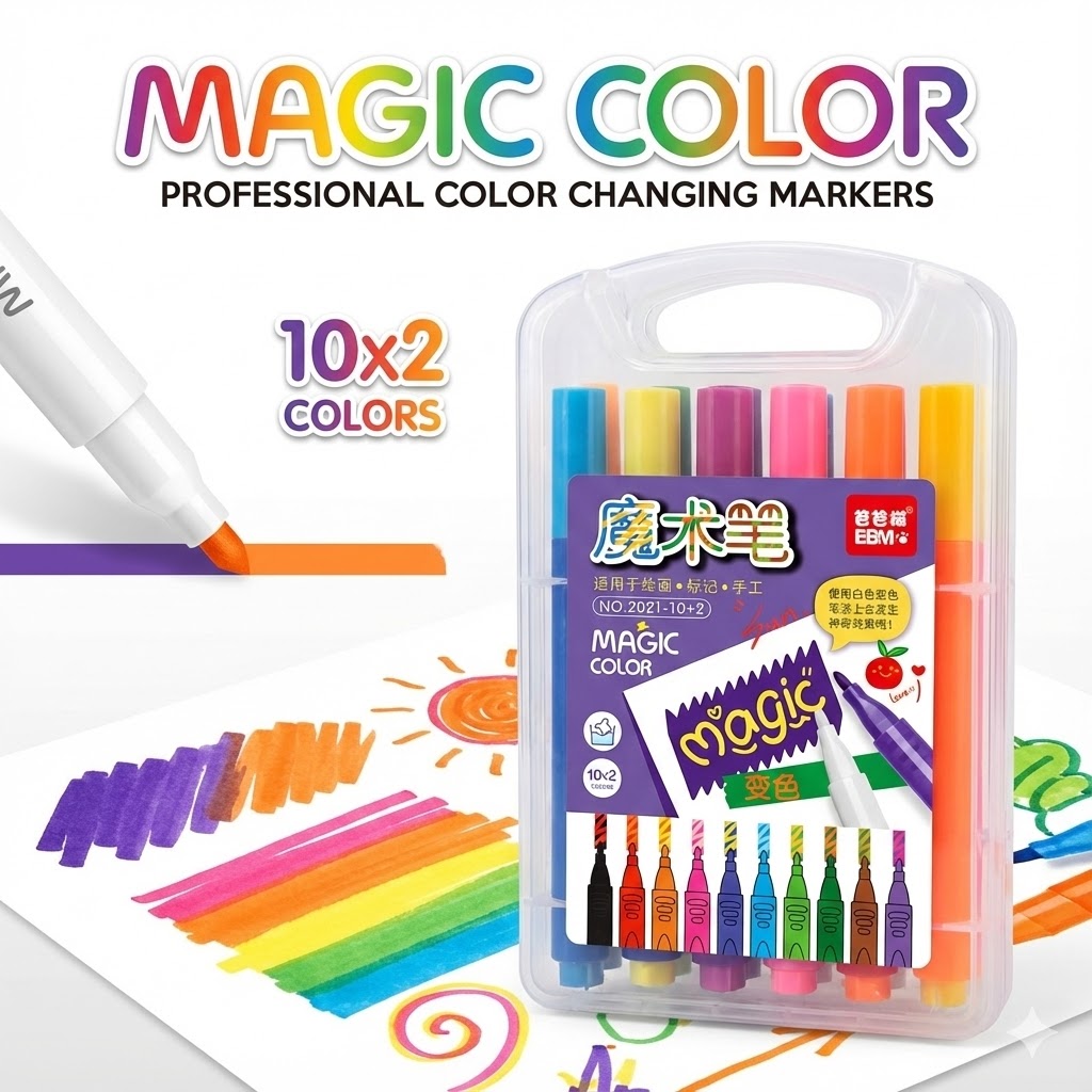 Picture of Magic Color Changing Marker Pens (12 Pcs Set) - 10 Colors + 2 Magic White Pens for Secret Messages & Art Magic Art Markers - Color Changing & Secret Message Pens for Kids