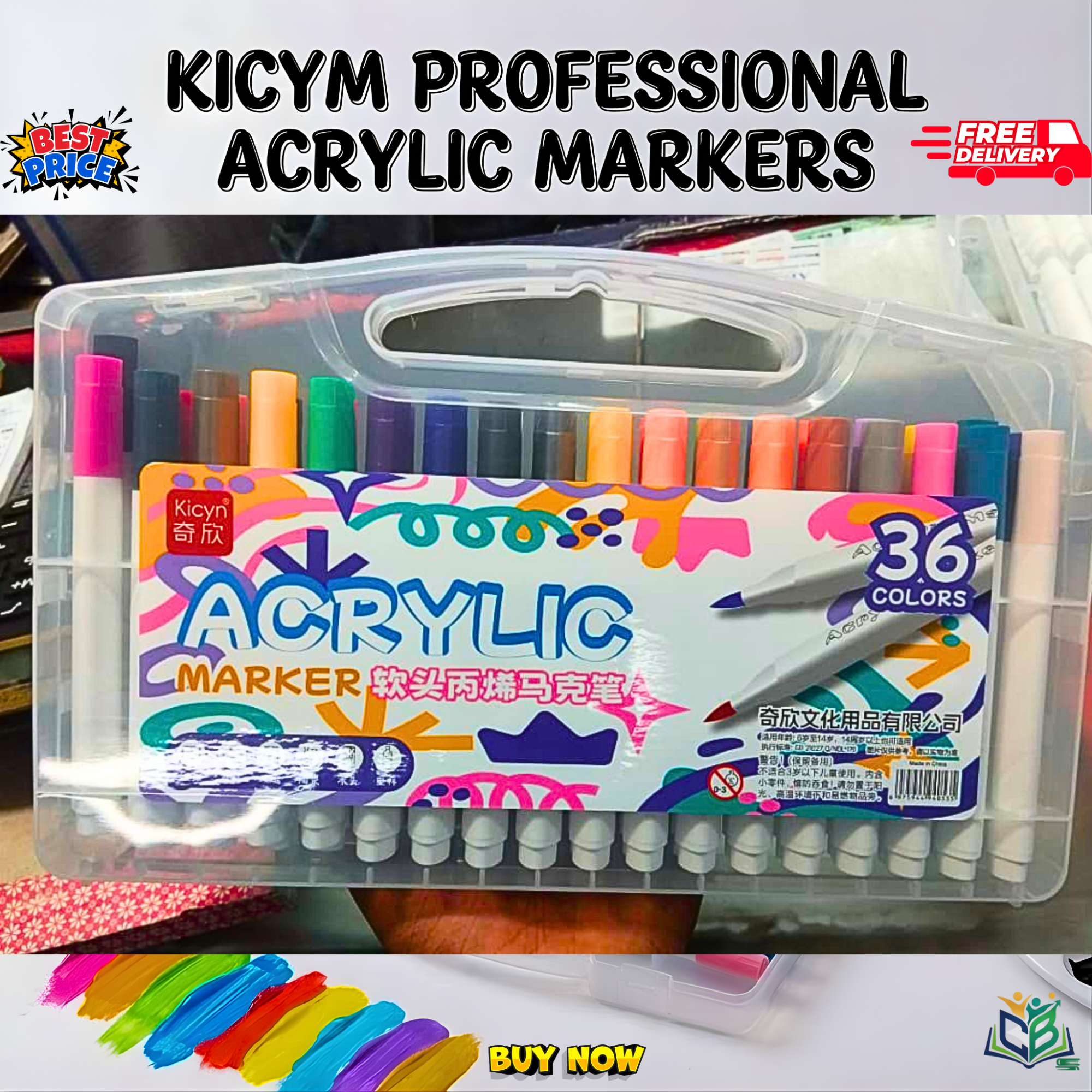Picture of Kicyn 48 Colors Acrylic Marker Set (NO. 808) - Soft Tip Water-Based Paint Pens for Rock, Wood, Glass & DIY,Premium 48pc Acrylic Paint Pens - Multi-Surface Markers for Artists(12/24/36/48)