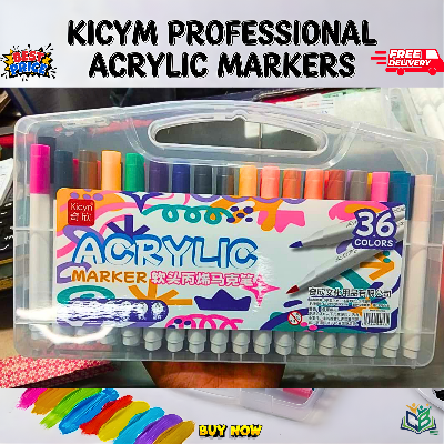 Picture of Kicyn 48 Colors Acrylic Marker Set (NO. 808) - Soft Tip Water-Based Paint Pens for Rock, Wood, Glass & DIY,Premium 48pc Acrylic Paint Pens - Multi-Surface Markers for Artists(12/24/36/48)