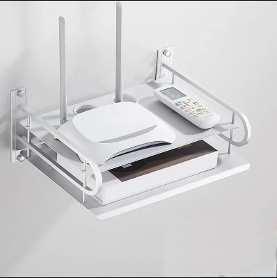 Picture of Stainless Steel Wall-Mounted Router Shelf No Dril WiFi Storage Organizer Home Bathroom Kitchen Shelf