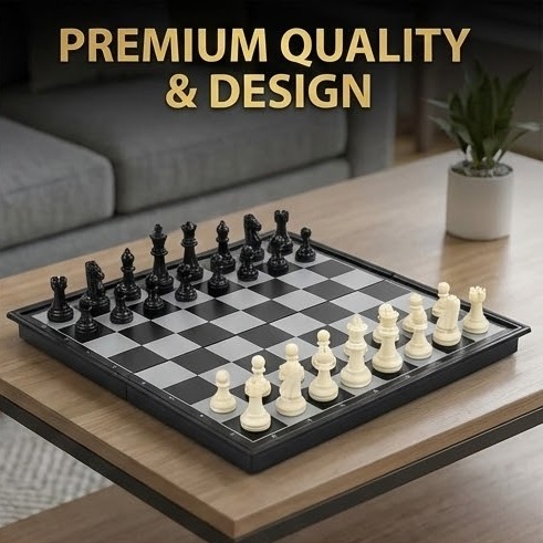Picture of Magnetic Foldable Chess Set - Gold & Silver Pieces - Portable Board Game for Travel & Kids,Premium Magnetic Chess Set - Foldable & Portable Toy