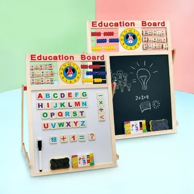 Picture of Educational Learning Board Multipurpose Double-Sided Magnetic Wooden Writing, Mathematical Calculations & English Alphabets, White and Black Board, Wooden Magnetic Drawing magnetic Board-17 /14 inc