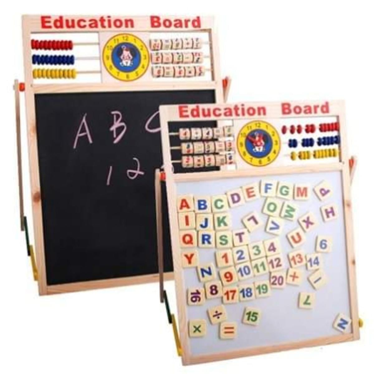 Picture of Educational Learning Board Multipurpose Double-Sided Magnetic Wooden Writing, Mathematical Calculations & English Alphabets, White and Black Board, Wooden Magnetic Drawing magnetic Board-17 /14 inc