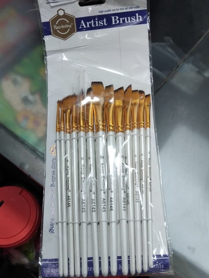 Picture of Keep Smiling 13 Pcs Artist Paint Brush Set (A6145) - Nylon Hair Wooden Handle Brushes for Acrylic & Watercolor Keep Smiling 13 Pcs Mix Brush Set  Complete 13-Piece Artist Brush Kit - Flat, Round & Fan Brushes