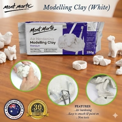 Picture of Mont Marte Premium Air Hardening Modelling Clay - White (500g)- - No Bake Pottery Clay Mont Marte Air Dry Clay - 500g White  Best DIY Craft Clay - Mont Marte Air Hardening (No Oven Needed)