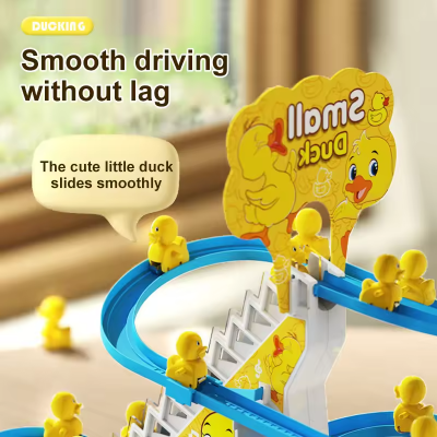 Picture of Duck Efficient Little Duck Track Slide Toys, Electric Duck Climbing Stairs Roller Coaster Toy Set, Children Roller Coaster Toy with LED Flashing Lights and Music
