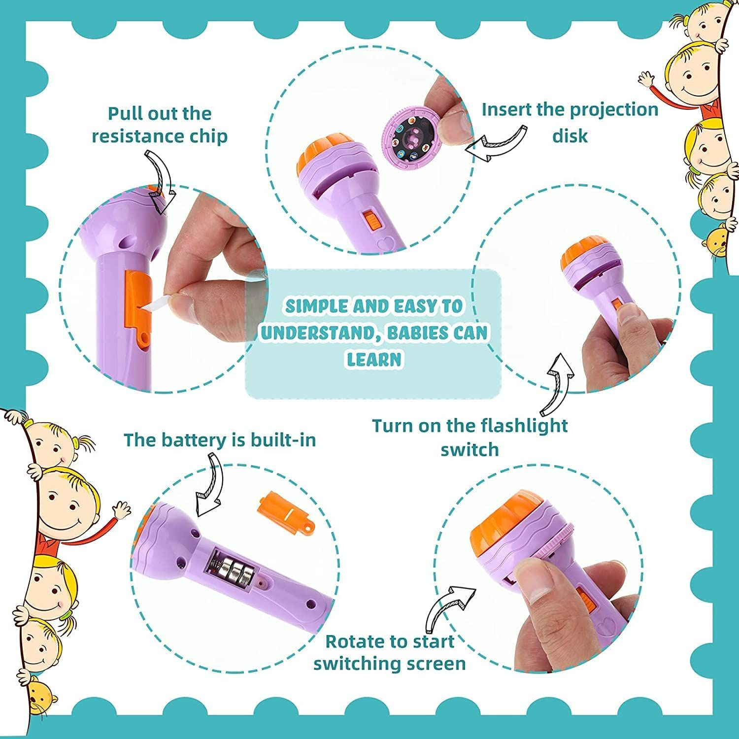Picture of Mini Projector Flashlight Torch Educational Learning and Playing Toys 5 Slides 40 Pictures Clear Projection Slide Flashlight for Kids 2 & 3 Year Old - (Random Color - Multi)