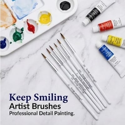 Picture of Keep Smiling Mini Detail Liner Brush Set (6 Pcs) - Fine Tip Synthetic Brushes for Acrylic, Oil & Nail Art