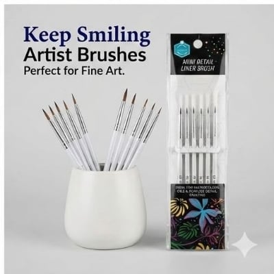 Picture of Keep Smiling Mini Detail Liner Brush Set (6 Pcs) - Fine Tip Synthetic Brushes for Acrylic, Oil & Nail Art