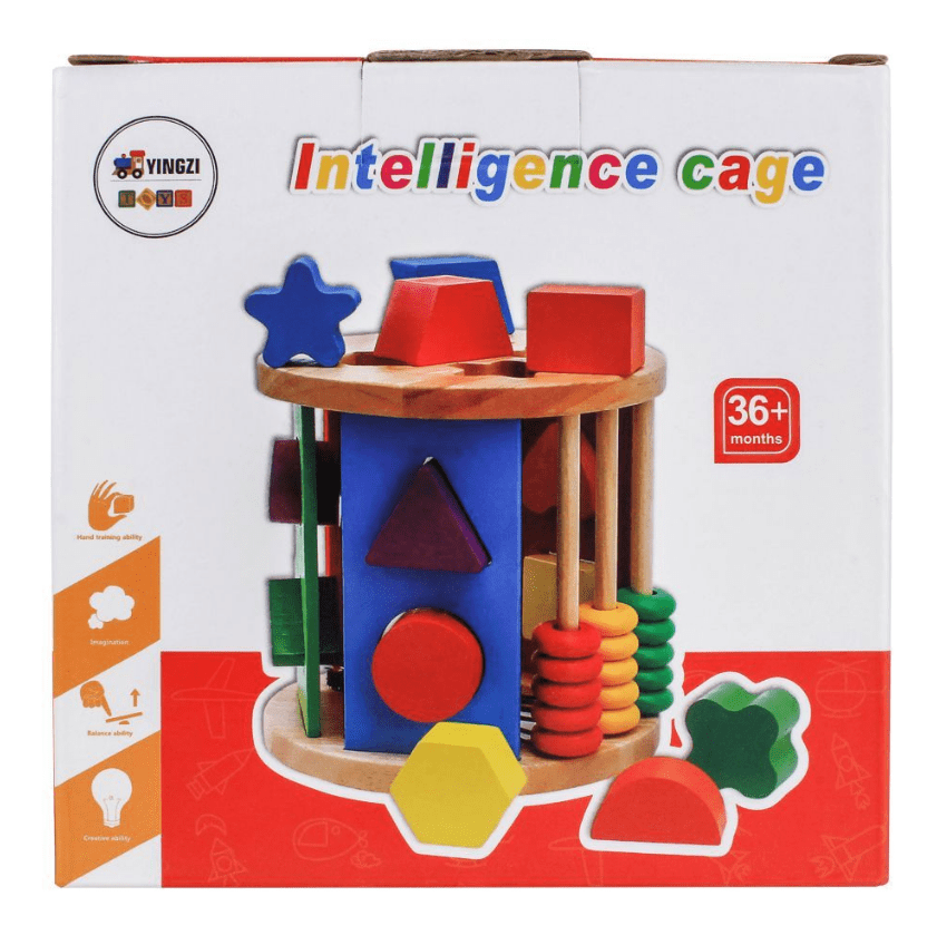 Picture of Wooden Intelligence Cage Toy for Toddlers - Shape & Color Sorting Educational Game - Occupational Therapy Aid for ASD,Educational Intelligence Cage - Brain & Hand Coordination Toy