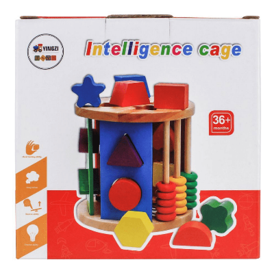 Picture of Wooden Intelligence Cage Toy for Toddlers - Shape & Color Sorting Educational Game - Occupational Therapy Aid for ASD,Educational Intelligence Cage - Brain & Hand Coordination Toy