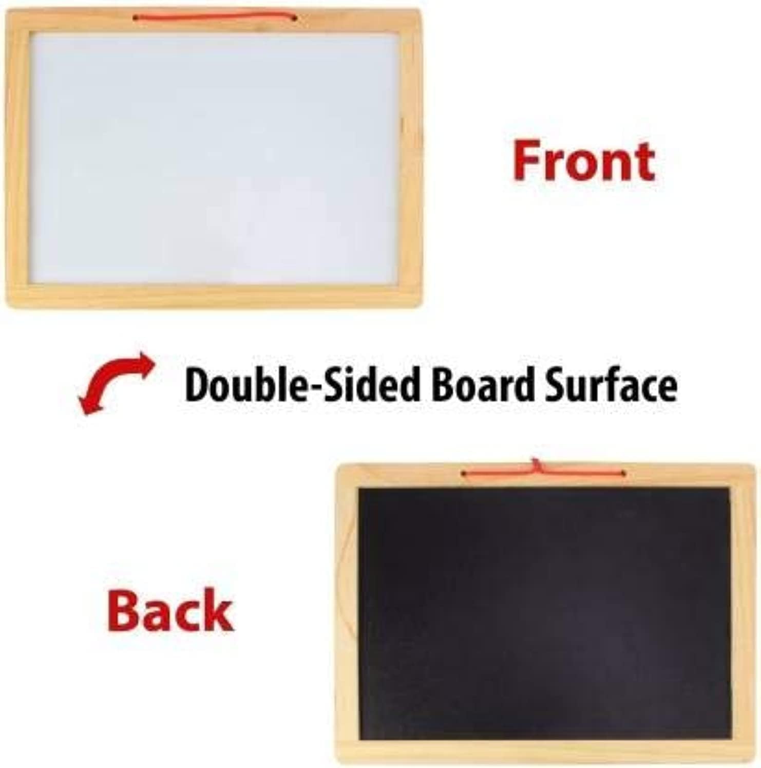 Picture of 2-in-1 Wooden Magnetic Writing Board for Kids (33x23cm) - Double Sided Whiteboard & Blackboard Slate with Tangram Puzzles