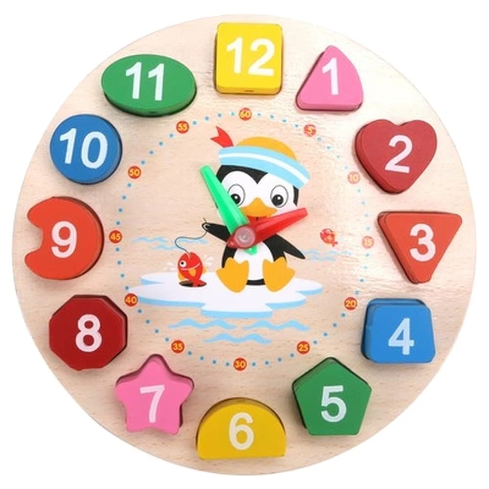 Picture of Wooden colourful 12 Numbers Clock Toy Digital Geometry Cognitive Matching Toy Early Educational PuzzlesChildren's Alarm Clock Puzzle Early Education Beaded Building Block Shape Matching Building Block Toy