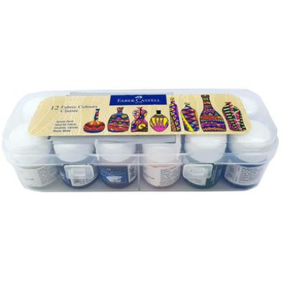 Picture of Faber-Castell Fabric Colours Set (12 Shades x 10ml) - Permanent & Wash-Proof Textile Paint for DIY Clothes & Art