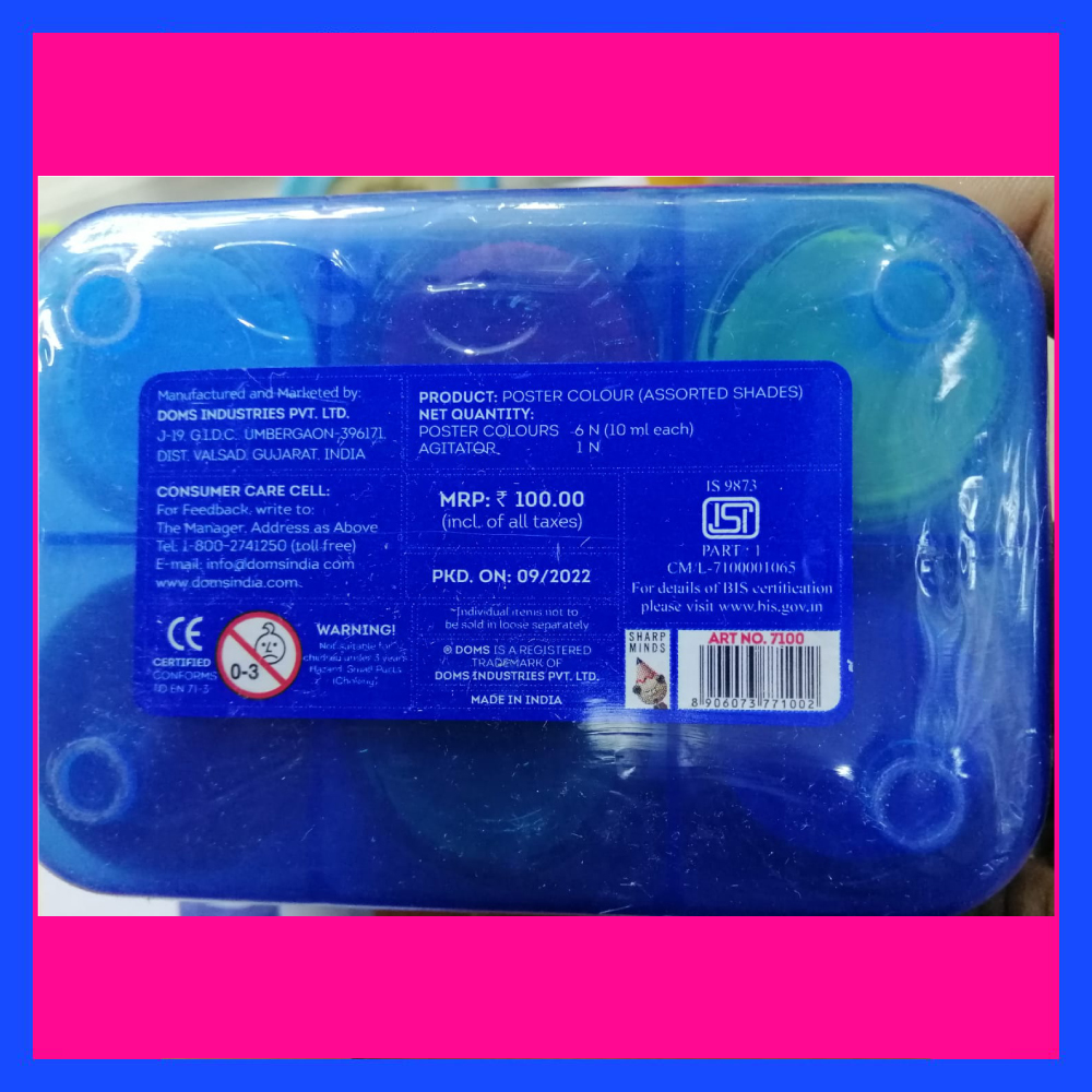 Picture of DOMS Poster Colour Set 6 Shades (10ml each) - With Free Dual Brush & Agitator - Vibrant Painting Kit for Kids