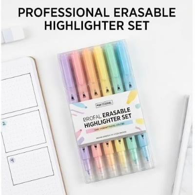 Picture of Erasable Highlighters (Model No. 957) - Set of 6 Pastel Dual-Tip Marker Pens - Correct Mistakes Easily