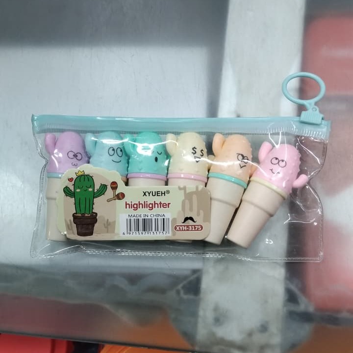 Picture of XYUEH Cactus Mini Highlighters (Set of 6) - Model XYH-3175 - Cute Capsule Marker Pens for School & Journaling