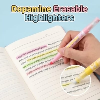 Picture of Dofamine Erasable Highlighters (Model 955) - Set of 6 Pastel Color Dual-Tip Marker Pens - Dopamine Series