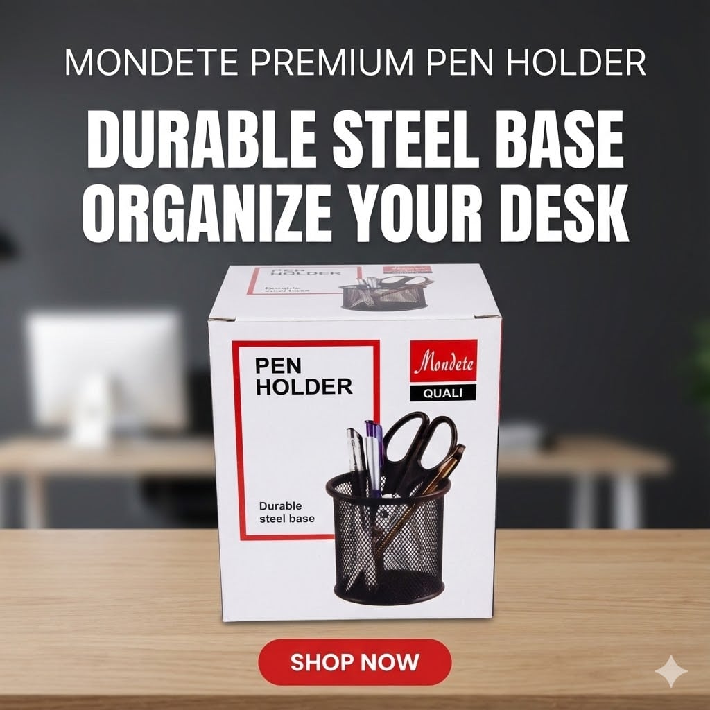 Picture of Mondete Black Steel Pen Desk Holder - Metal Mesh Stationery Organizer with Anti-Slip Rubber Feet for Office & Home