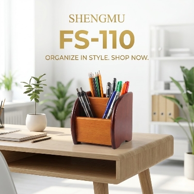 Picture of Shengmu Wooden Pen Holder (FS-110) - Premium MDF Desk Organizer for Office & Study - Pen & Remote Stand