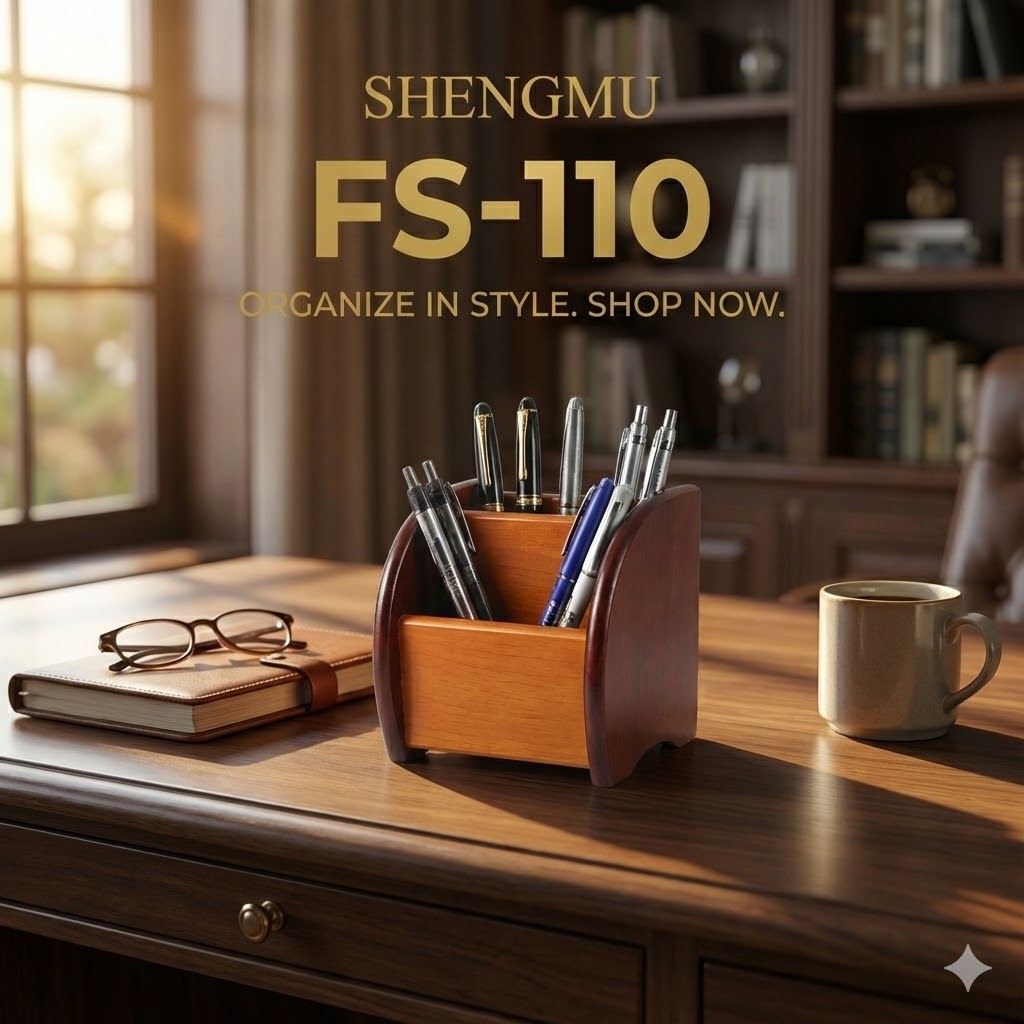 Picture of Shengmu Wooden Pen Holder (FS-110) - Premium MDF Desk Organizer for Office & Study - Pen & Remote Stand