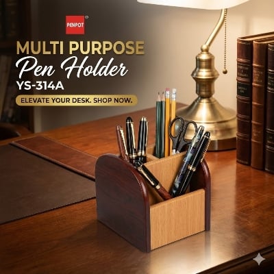 Picture of Penpot Multi Purpose Pen Holder (YS-314A) - Wooden MDF Desk Organizer for Office & Study - Mobile & Stationery Stand