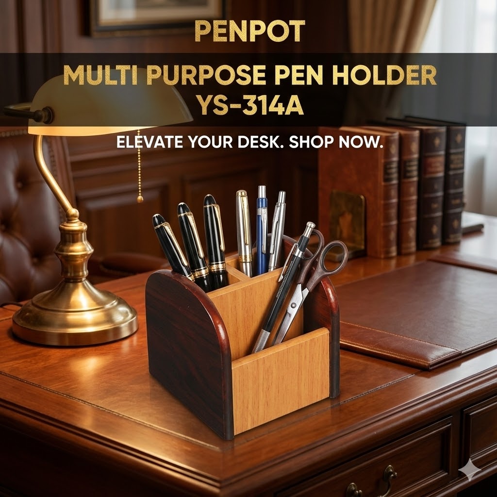 Picture of Penpot Multi Purpose Pen Holder (YS-314A) - Wooden MDF Desk Organizer for Office & Study - Mobile & Stationery Stand