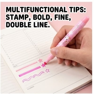 Picture of KLS-602 Star Tip Highlighters (Set of 6) - 4-in-1 Multi-Function Pastel Markers with Glitter Cap