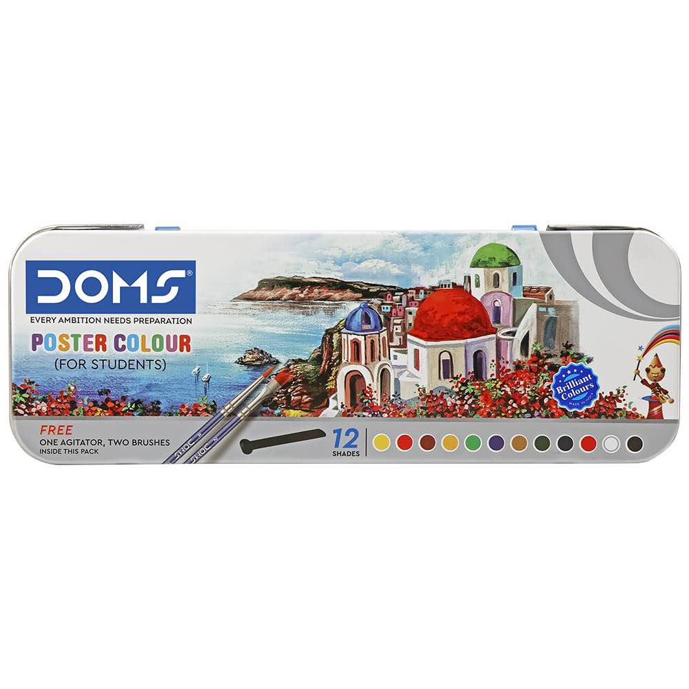 Picture of DOMS Poster Colour Set (12 Shades x 10ml) - Smooth Matte Finish Paint with Free Agitator for Students & Artists