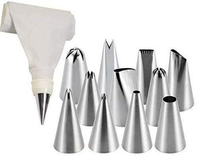 Picture of Cake Decorating Turntable Combo - 28cm Stand, 12 Nozzles, 10 Piping Bags & 3 Scrappers  : 4-in-1 Cake Decorating Kit with Turntable  Ultimate Baking Combo - Turntable, Nozzles & Tools Set