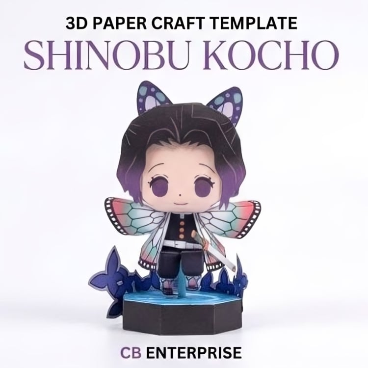Picture of Shinobu Kocho Papercraft Template - Demon Slayer DIY 3D Paper Model Figure  Shinobu Kocho Chibi Paper Doll Kit   DIY Insect Hashira Shinobu - Demon Slayer Papercraft Toy
