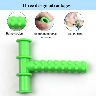 Picture of ORGINAL T Shape Silicone Chewable Oral Motor Chewy Tube Sensory for- Autism Sensory toy  ,ADHD Therapy,  New Born Oral Placement Therapy,Speech Therapy,Gum Muscle Tongue Trainer for Autistic Children Speech Rehabilitation Line Harmonica Vocalization