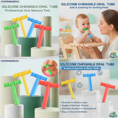 Picture of ORGINAL T Shape Silicone Chewable Oral Motor Chewy Tube Sensory for- Autism Sensory toy  ,ADHD Therapy,  New Born Oral Placement Therapy,Speech Therapy,Gum Muscle Tongue Trainer for Autistic Children Speech Rehabilitation Line Harmonica Vocalization